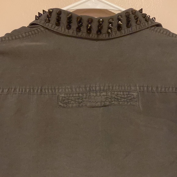 TopShop Army Green Moto Studded Collar Top - Picture 4 of 5